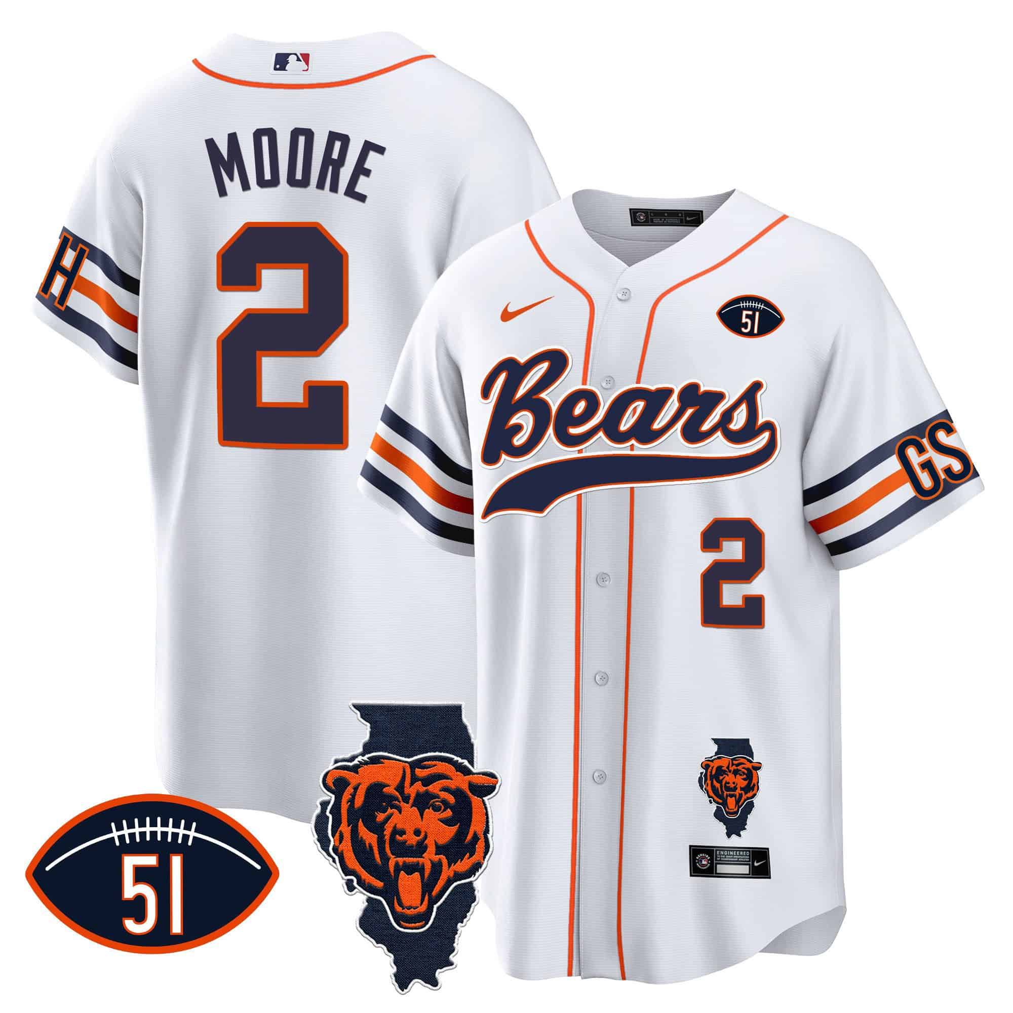 Men Chicago Bears #2 Moore White 2024 Nike Patch Baseball NFL Jersey->indianapolis colts->NFL Jersey